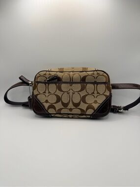 Coach Mini Signature Canvas Crossbody in Beige and Brown